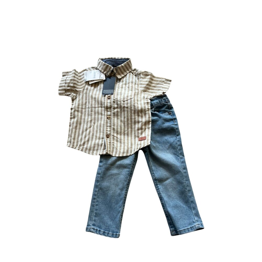 7 For All Mankind Boys Striped Shirt & Jeans Set 18M